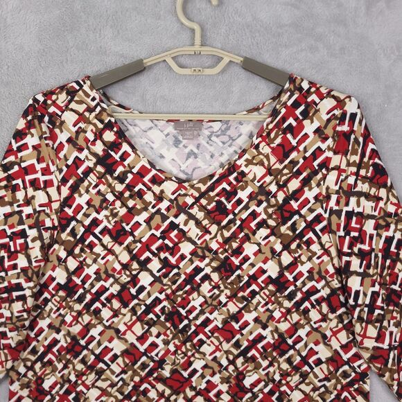 J Jill Top Tunic Womens  Size XL Pullover Stretch 3/4 Sleeve V-Neck Geometric - Picture 3 of 11